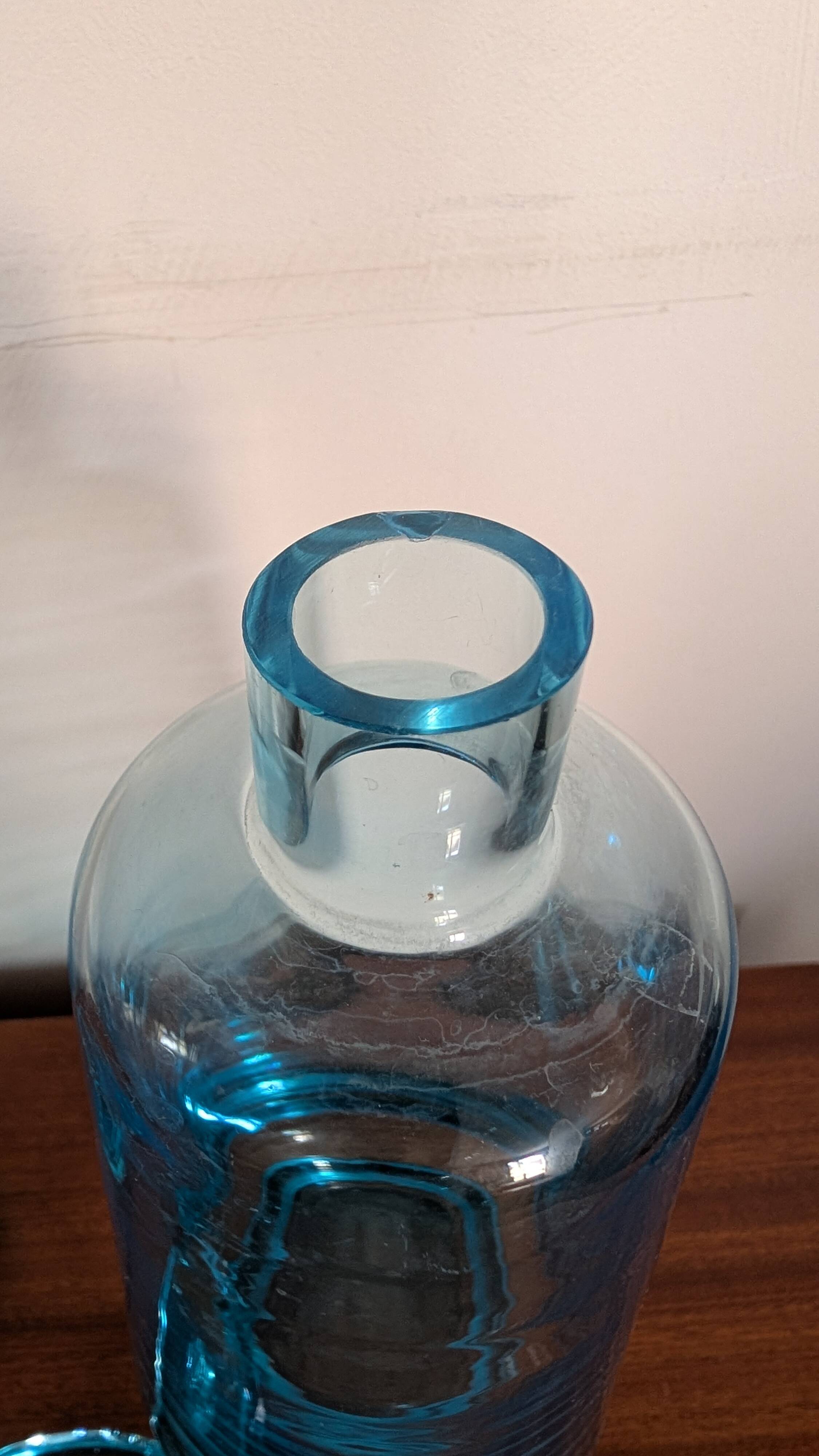 Smoky blue glass liqueur set from the 70s.