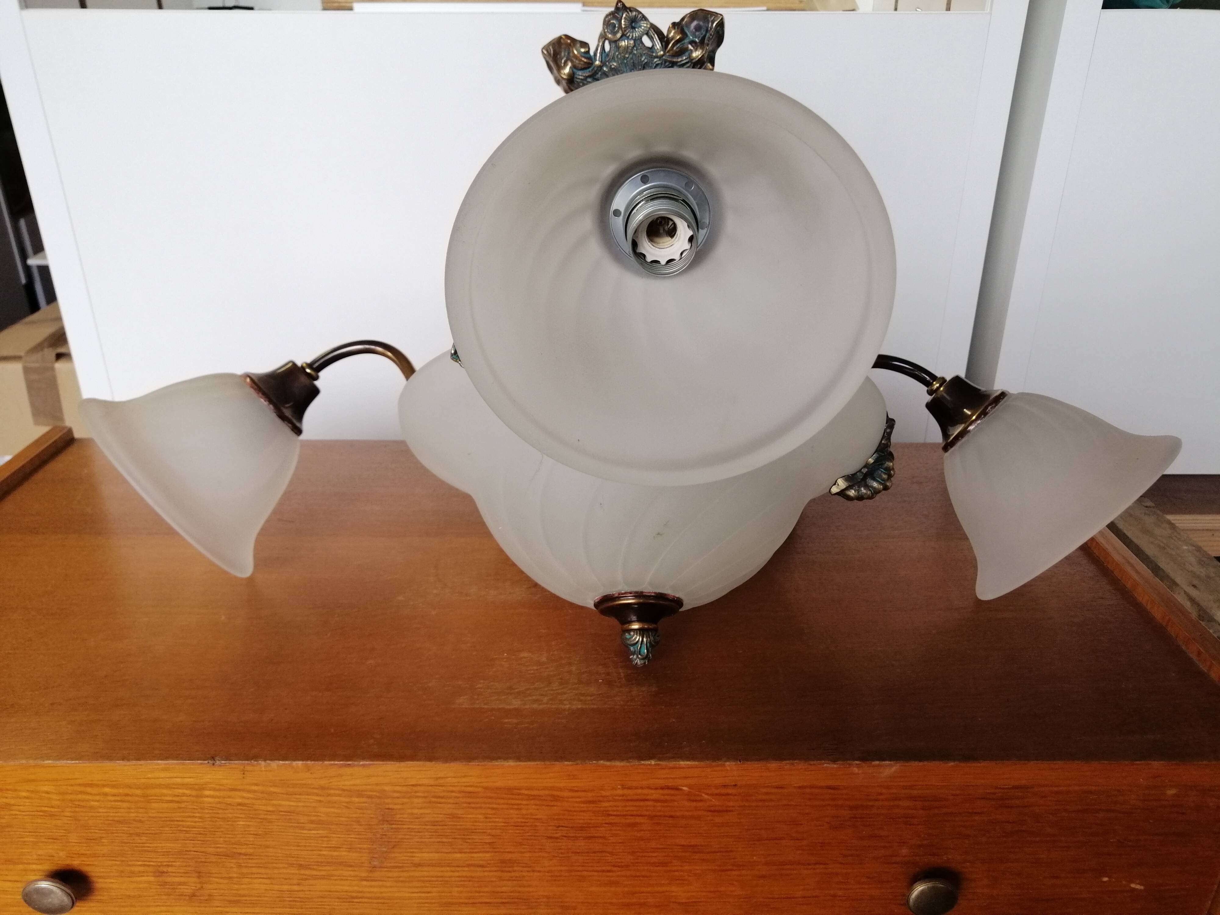 Opaline and brass chandelier