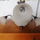 Opaline and brass chandelier