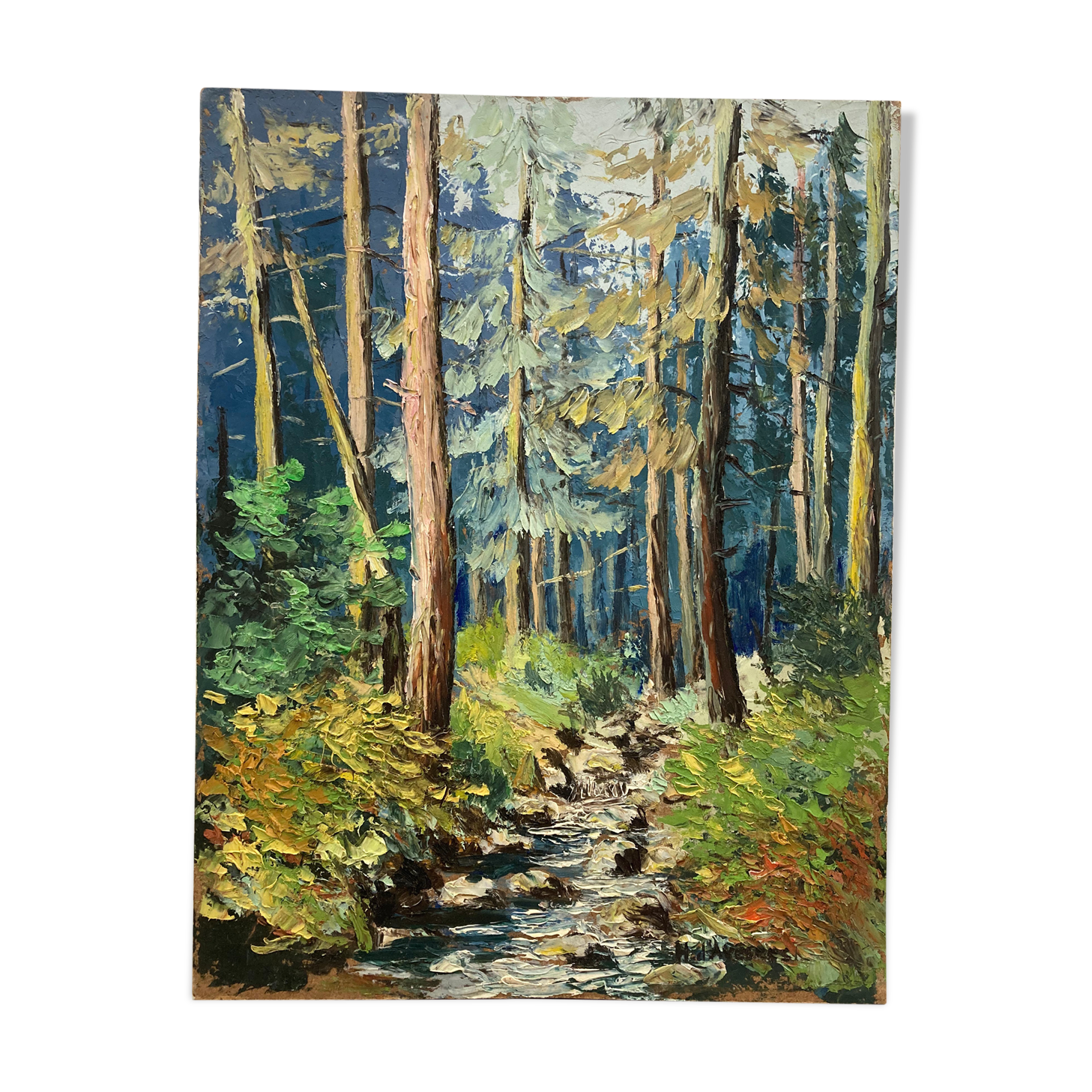 Huile sur panneau forêt vintage