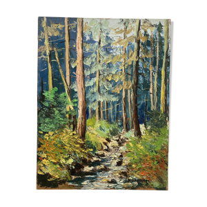 Huile sur panneau forêt vintage