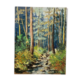 Huile sur panneau forêt vintage