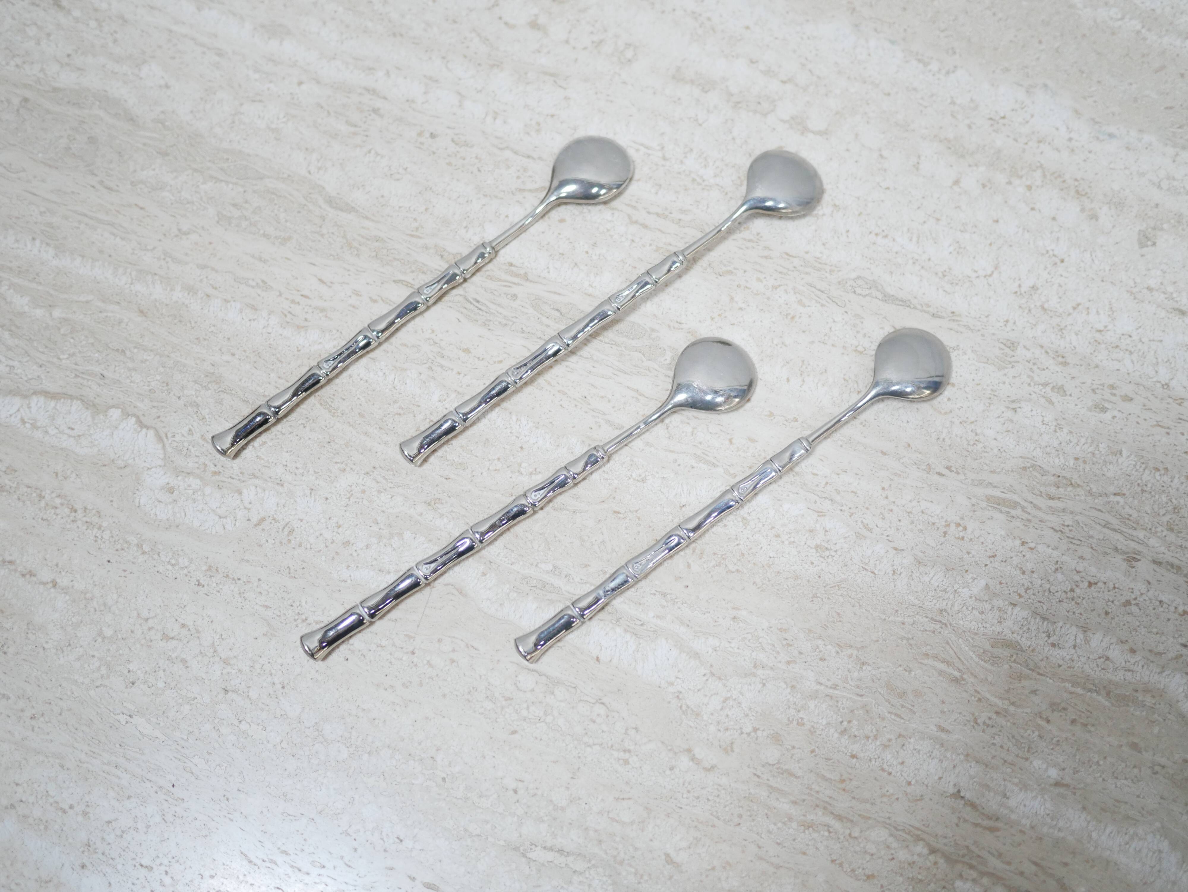 Series of 4 vintage silver metal mocha spoons