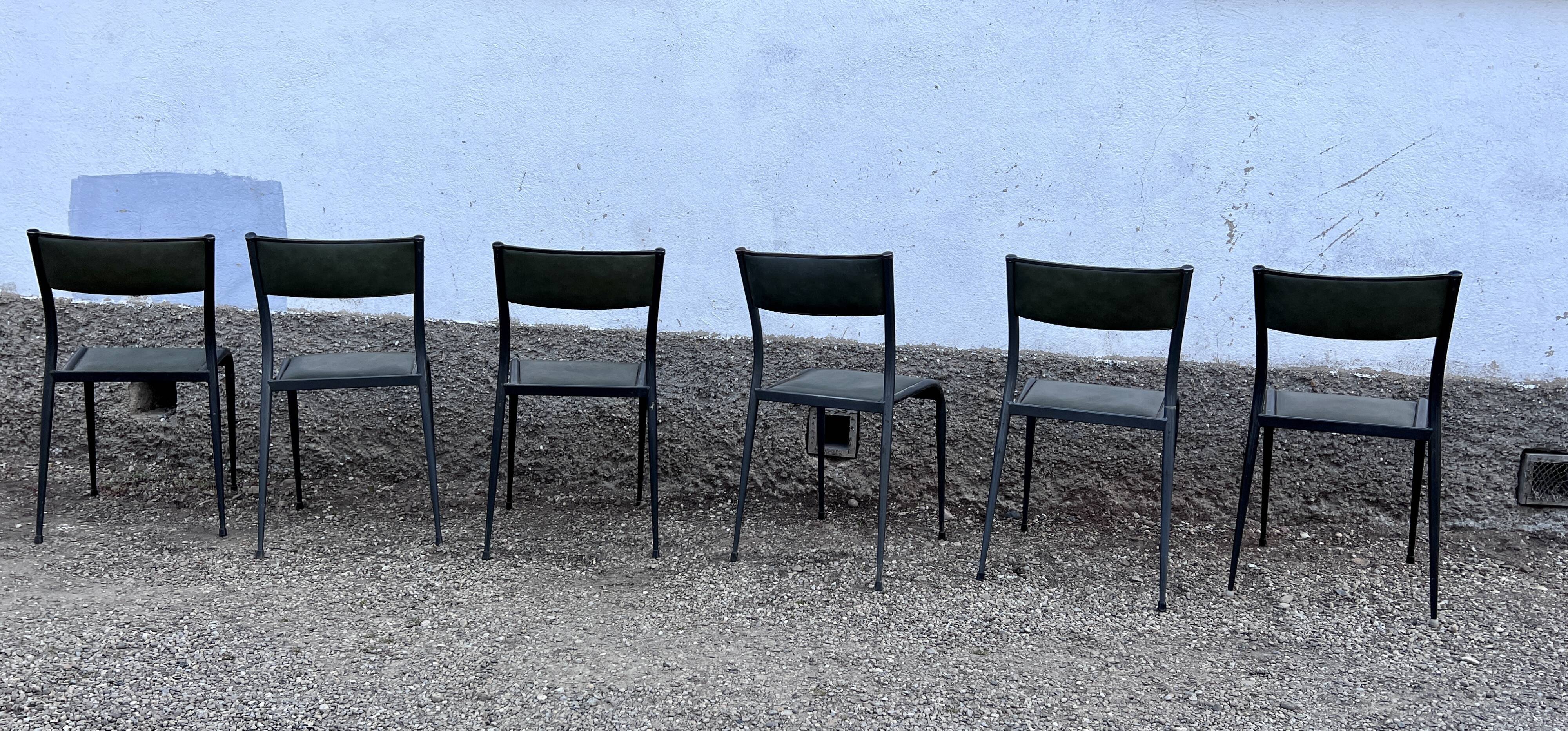 Series of 6 Industrial School Chairs - stackable