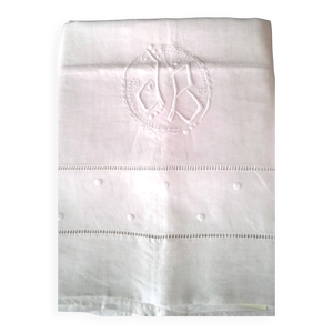 Drap ancien en lin monogrammé