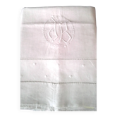 Vintage linen curtain monogrammed JB, embroidered with polka dots and ladder stitches on the return.
