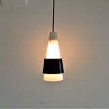 White Opalin Glass Suspension with Black Metal Ring, 1960s