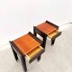 Pair of bedside tables in mahogany and stained oak, France 1980.
