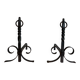 Pair of Neoclassical Fire Dogs in Wrought Iron with Twisted Columns, Finials