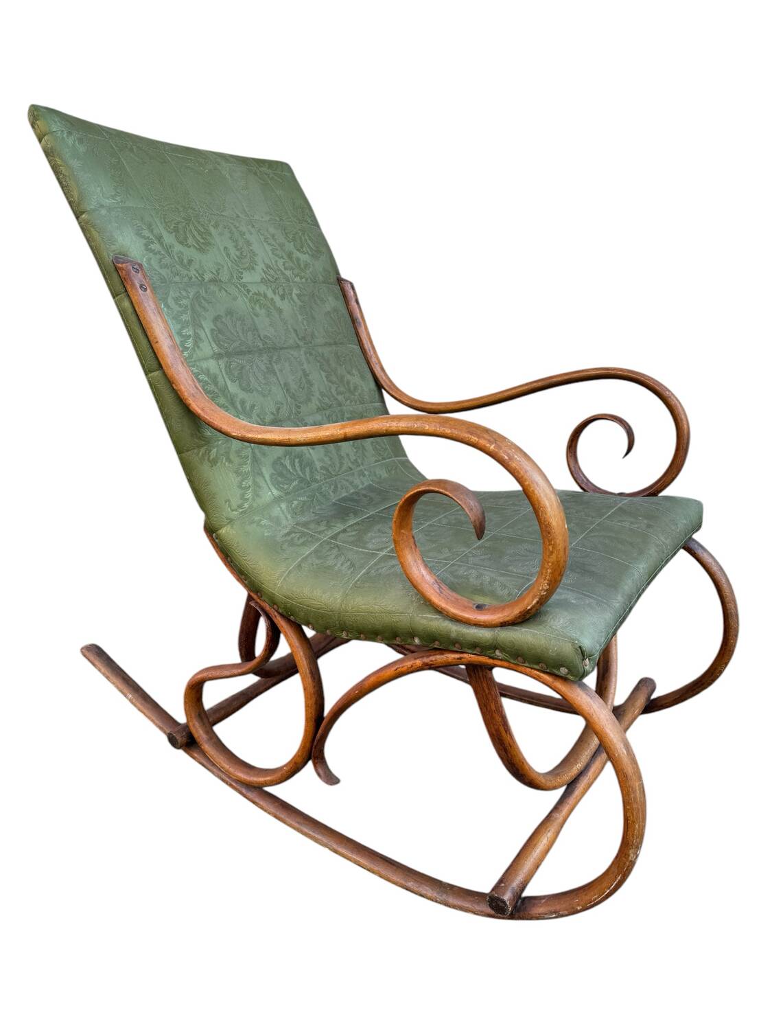 Set of 2 thonet style rocking chairs in green leatherette