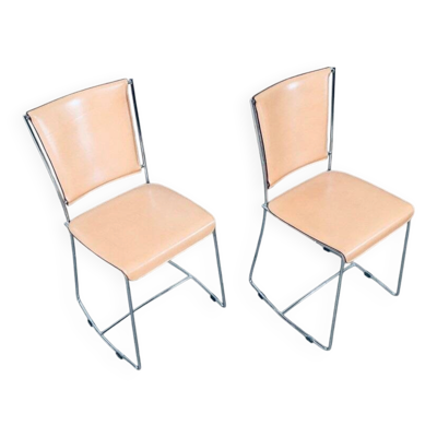 Set of Postmodern Italian Design Leather Dining Chair Set by Segis, 1990s
