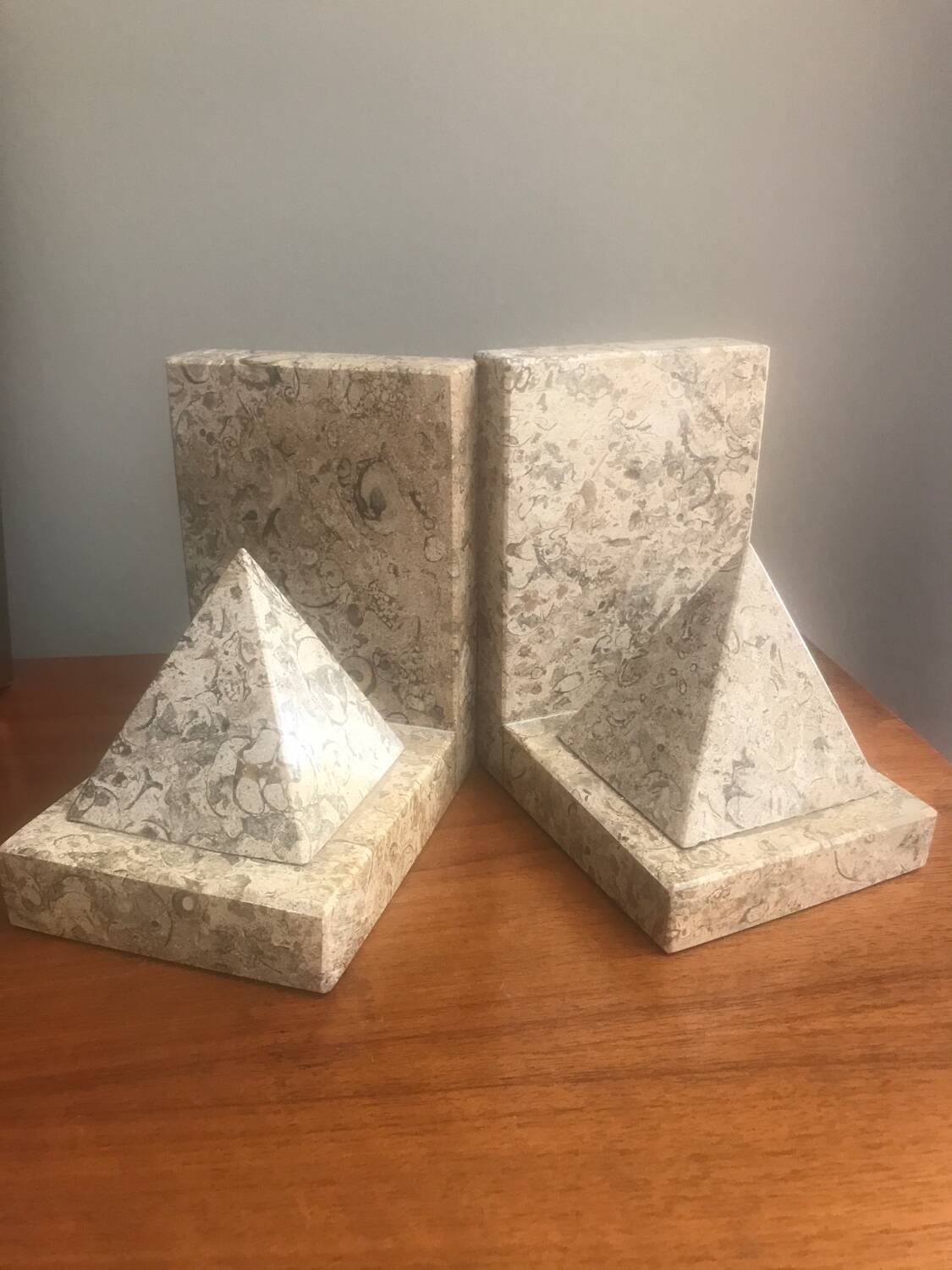 Pair of marble pyramid bookends