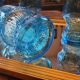 4 blue orangeade glasses – Italy 70’s, embossed fruit