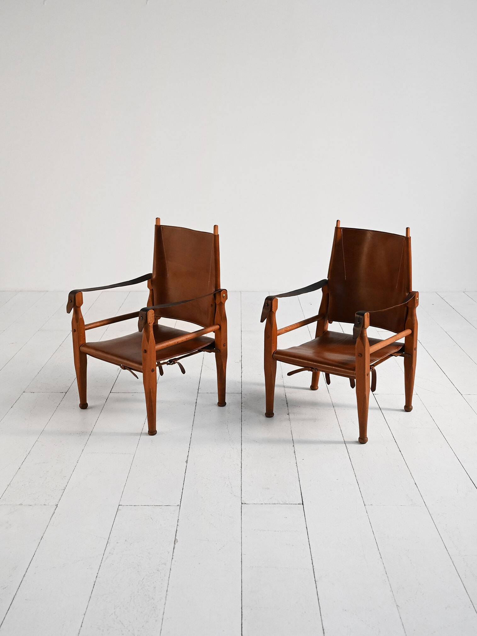 Pair of Scandinavian leather safari chairs
