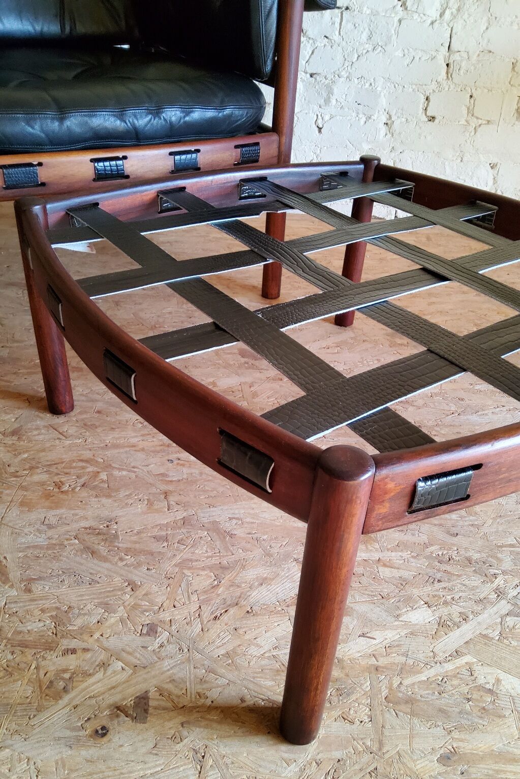 Armchair with vintage ottoman in black leather by Sven Ellekaer for Coja, 1970