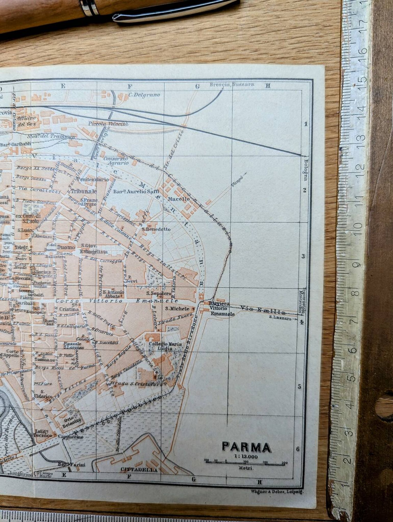 Printed in 1909, map of Parma, Italy