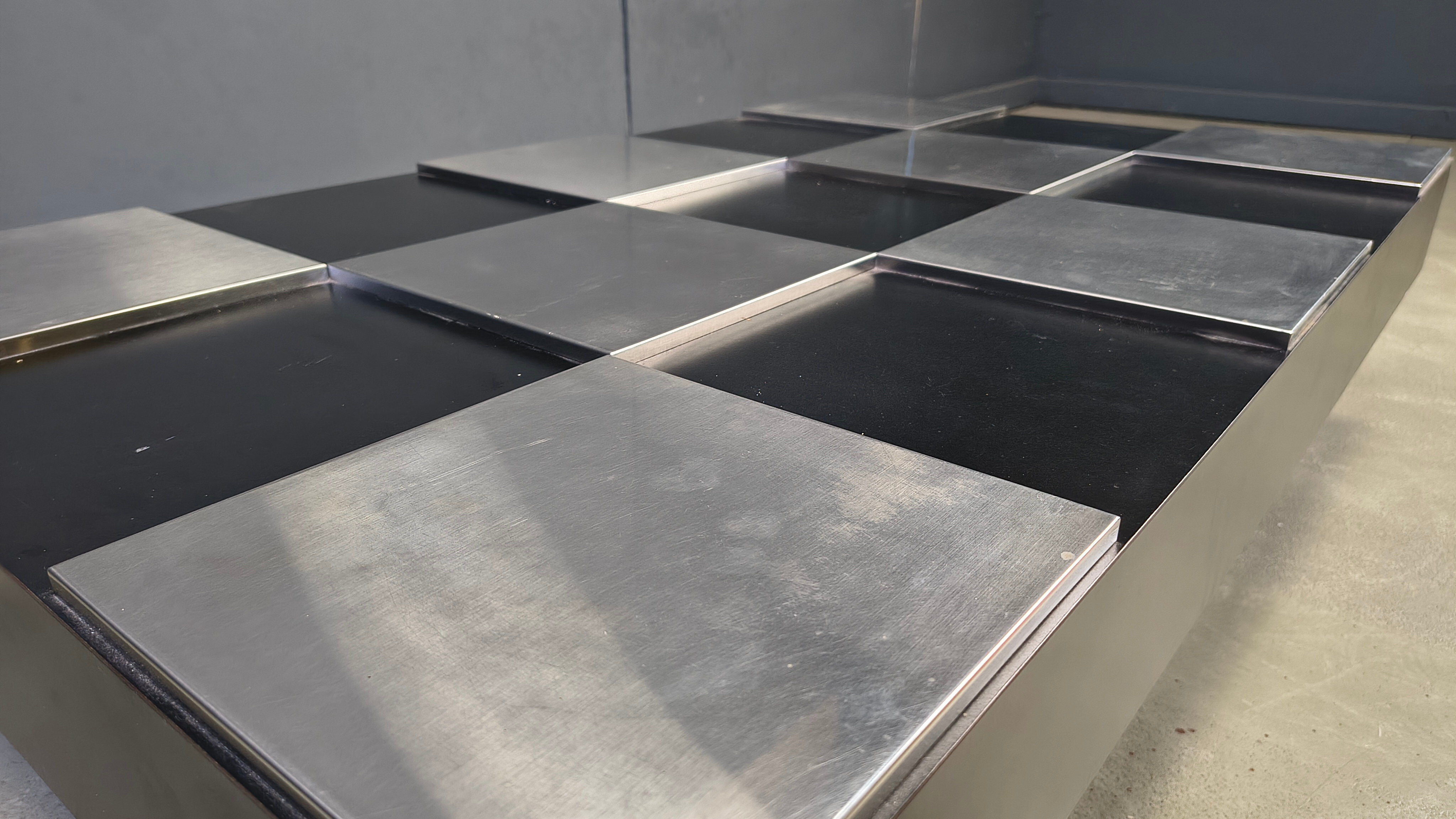 Vintage lacquer and aluminum checkerboard coffee table, 1970s