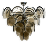 Large original 1960s large chrome metal and glass disc ceiling chandelier