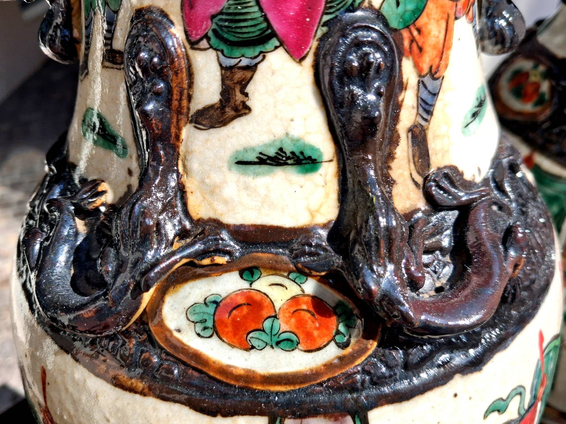 Pair of large ceramic vases from Nanking, China, Asian decor.
