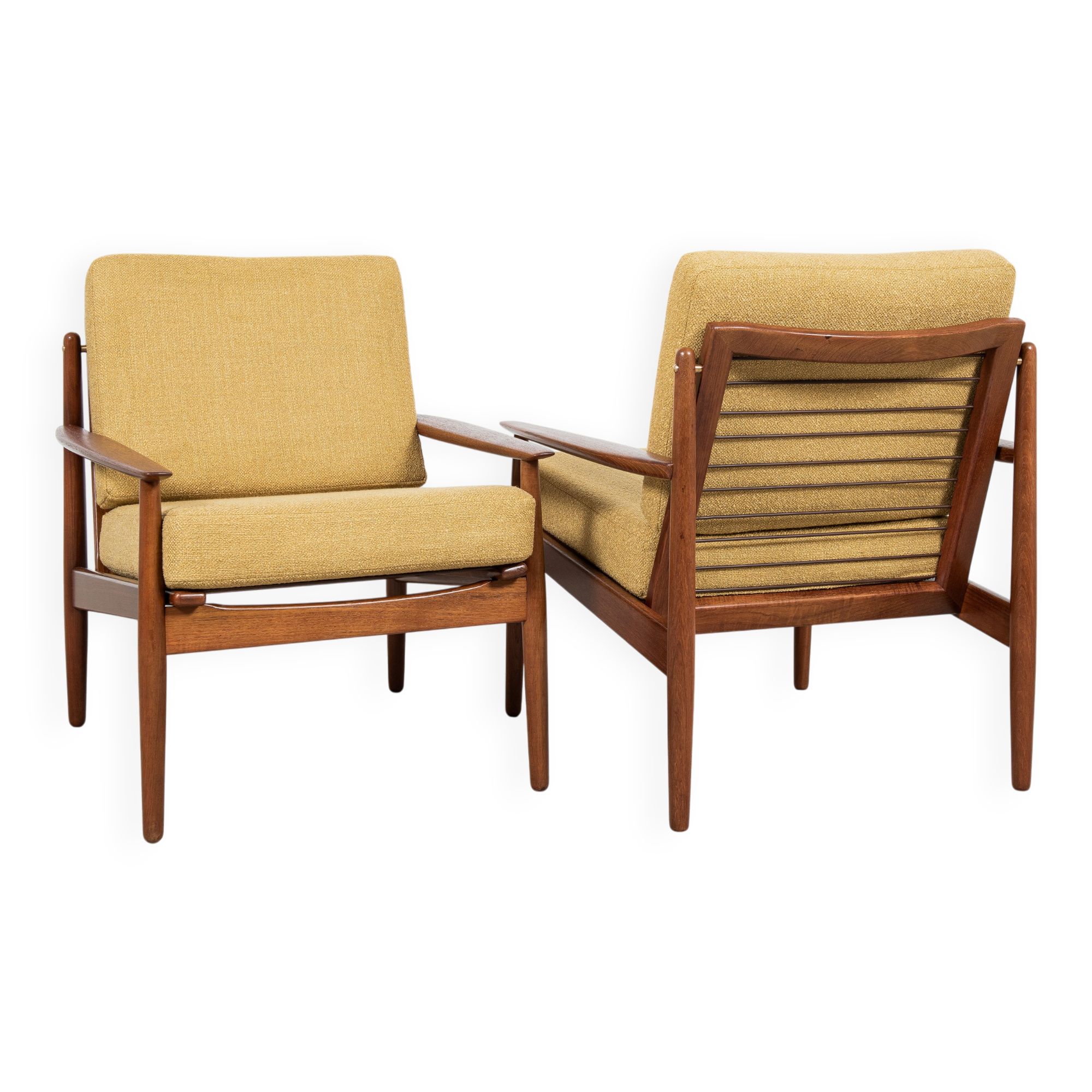 Midcentury Danish pair of easy chairs in teak by Arne Vodder for Glostrup
