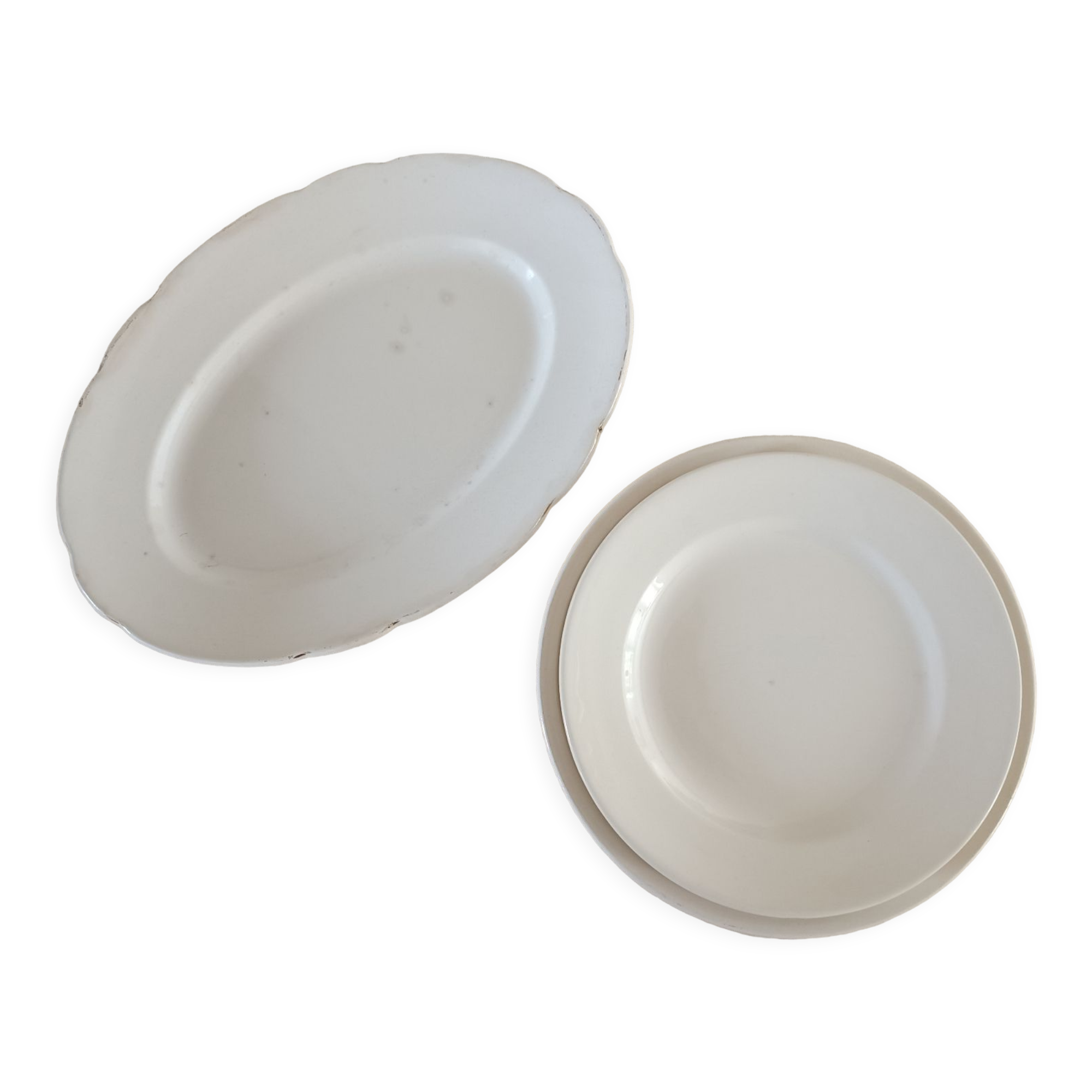 1 dish and 5 plates iron earth cream patina