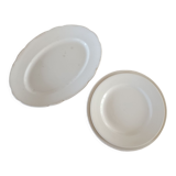 1 dish and 5 plates iron earth cream patina