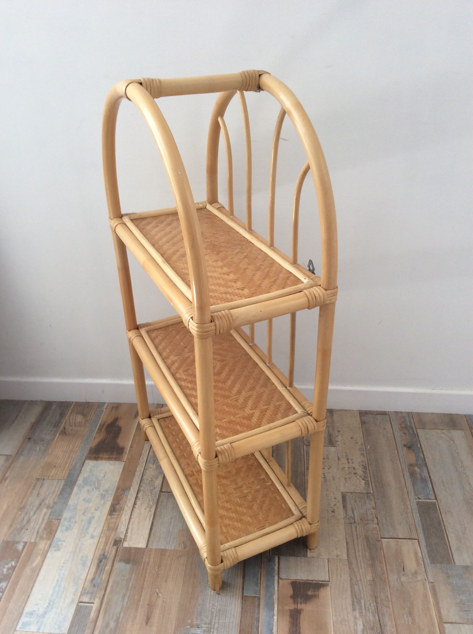 1970s rattan bamboo shelf