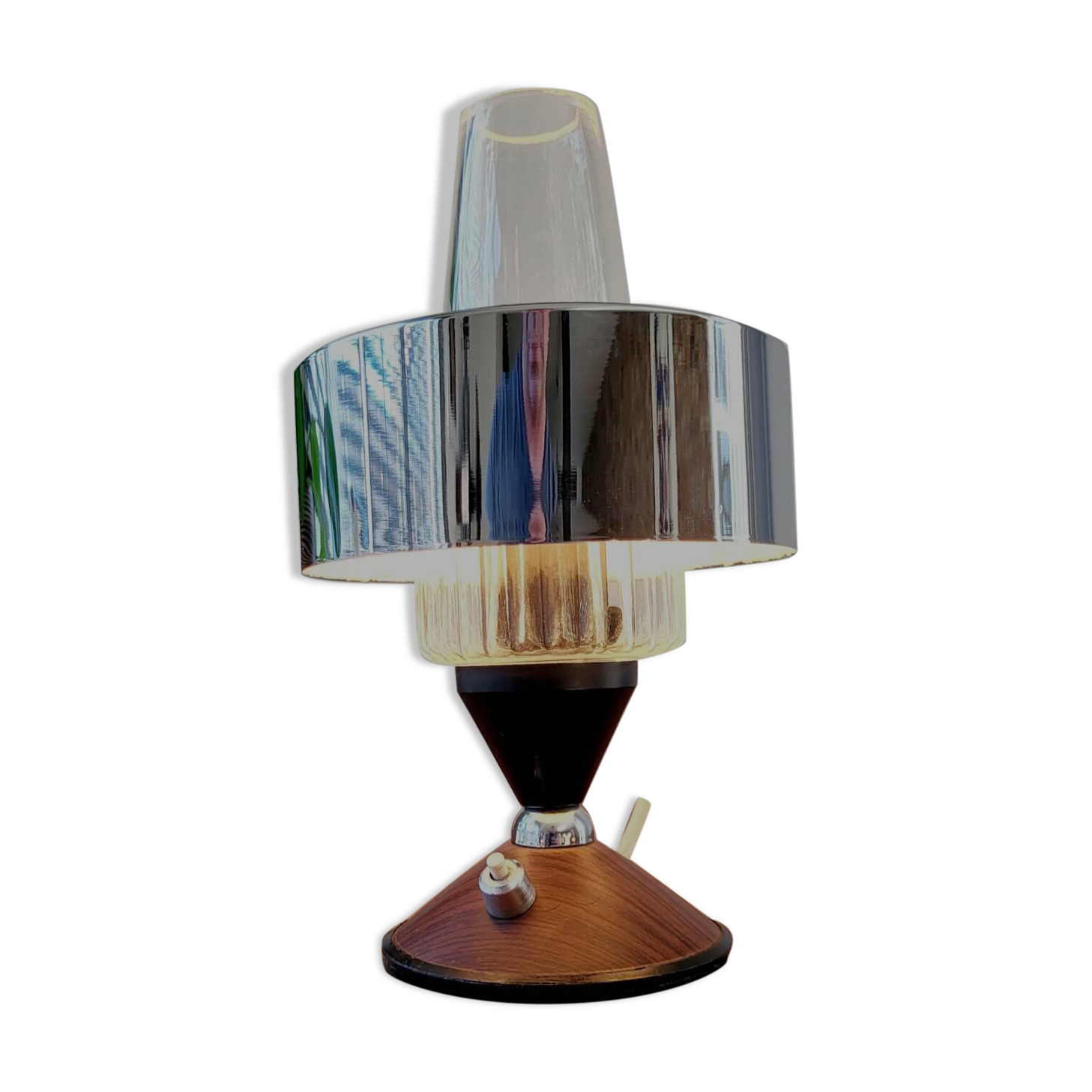 Wooden table lamp with chrome finish, 1950s