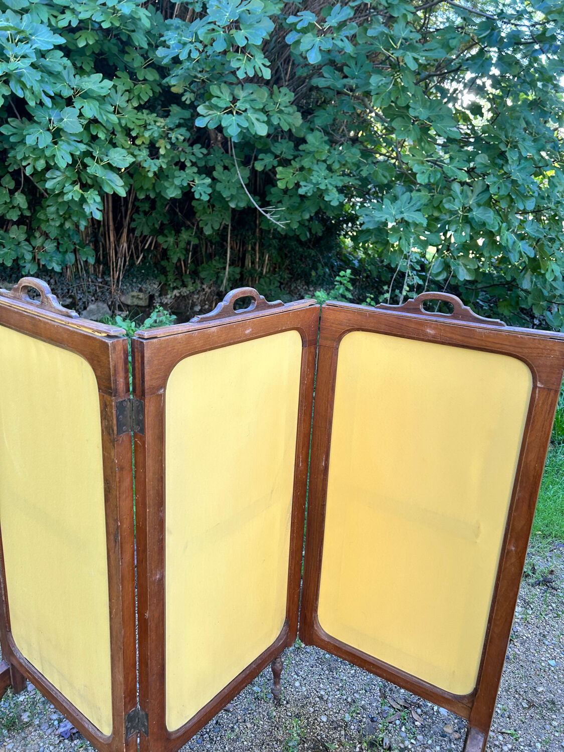 Antique fireplace screen – Solid wood & upholstered panels