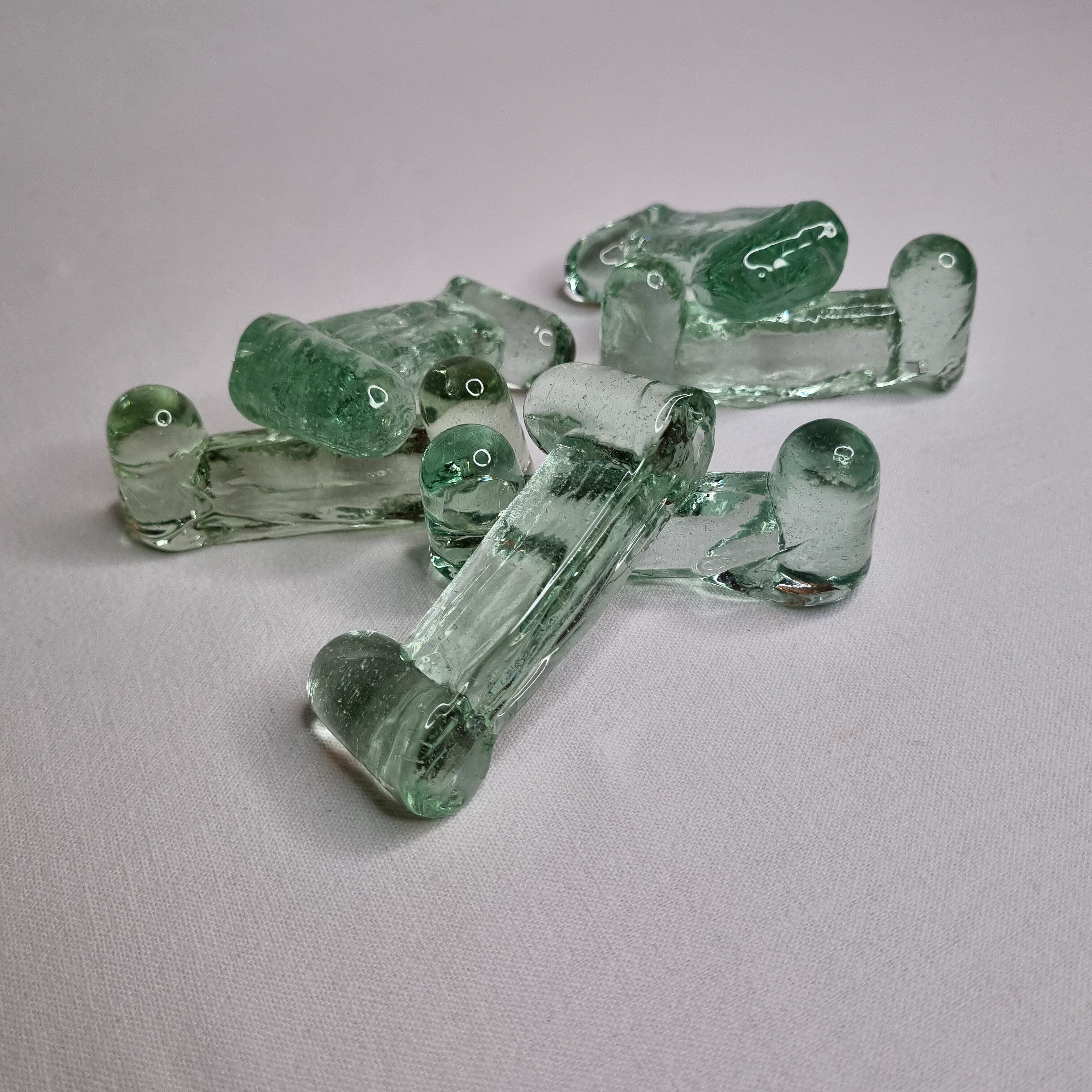 Set of six water glass knife holders from the Biot glassworks, signed