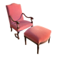 Armchair Voltaire or shepherdess and foot rest in pink velvet Louis XVI