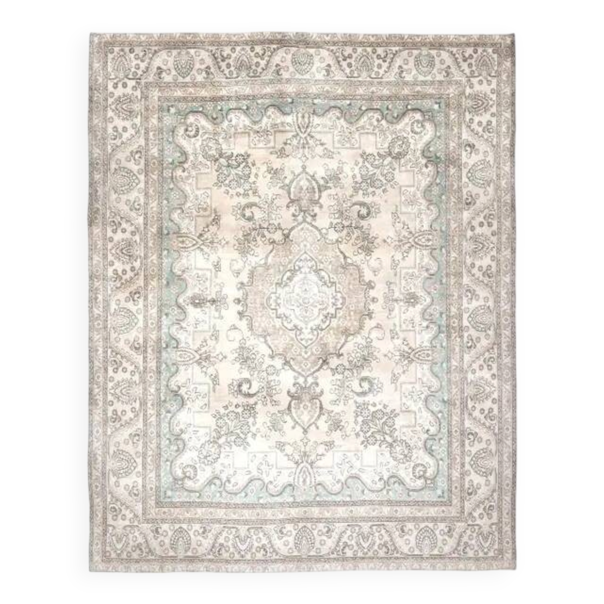 Tapis d'aire vintage persan fait main en laine et coton beige des années 1970 285x362