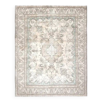 1970s Vintage Persian Handmade Wool Cotton Beige Area Rug 285x362
