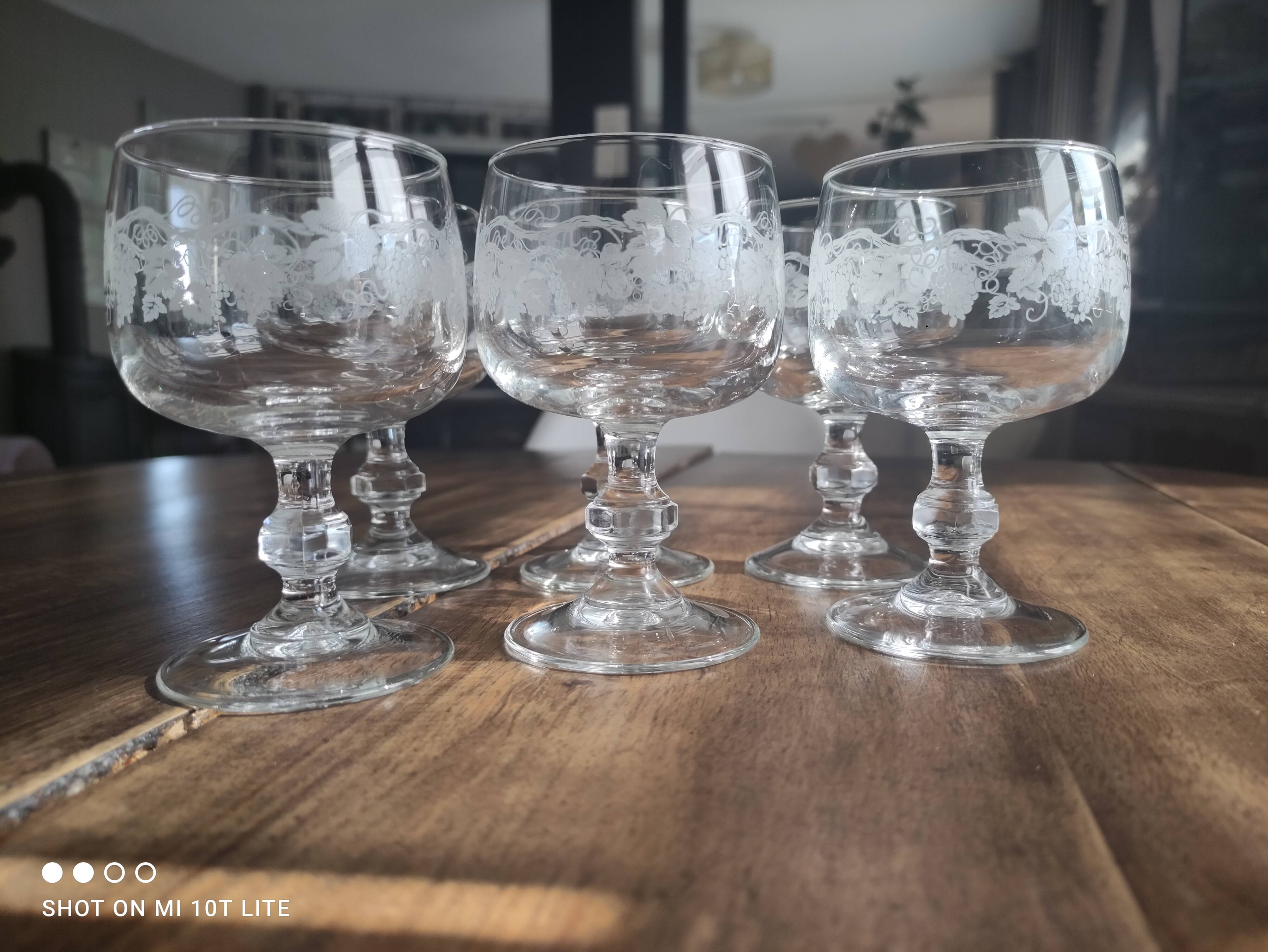 Lot de 6 verres à vin vintage buvant filigrané grappes de raisin