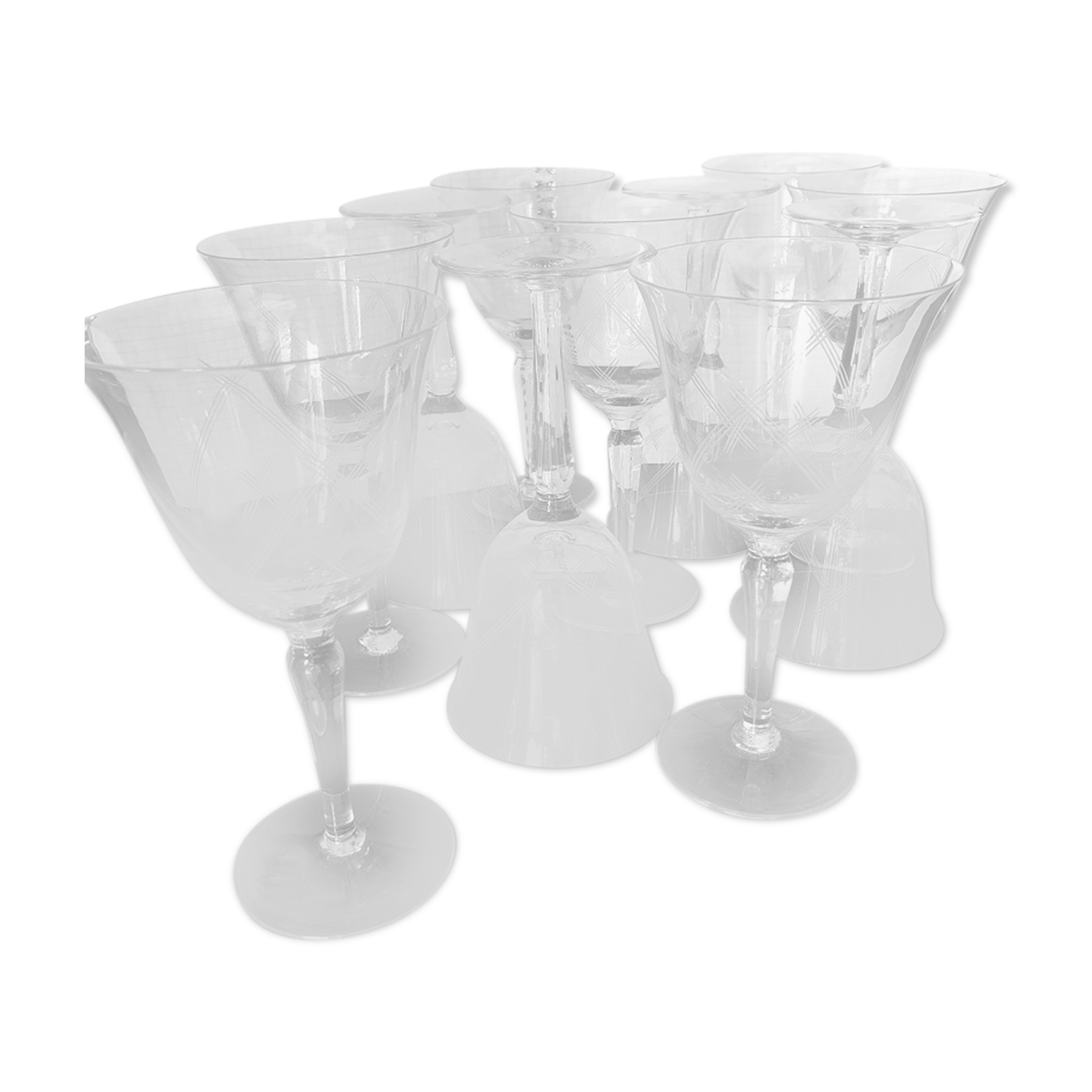 11 Large crystal glasses engraved Boch geometric pattern