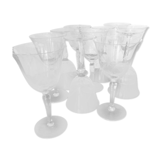 11 Large crystal glasses engraved Boch geometric pattern