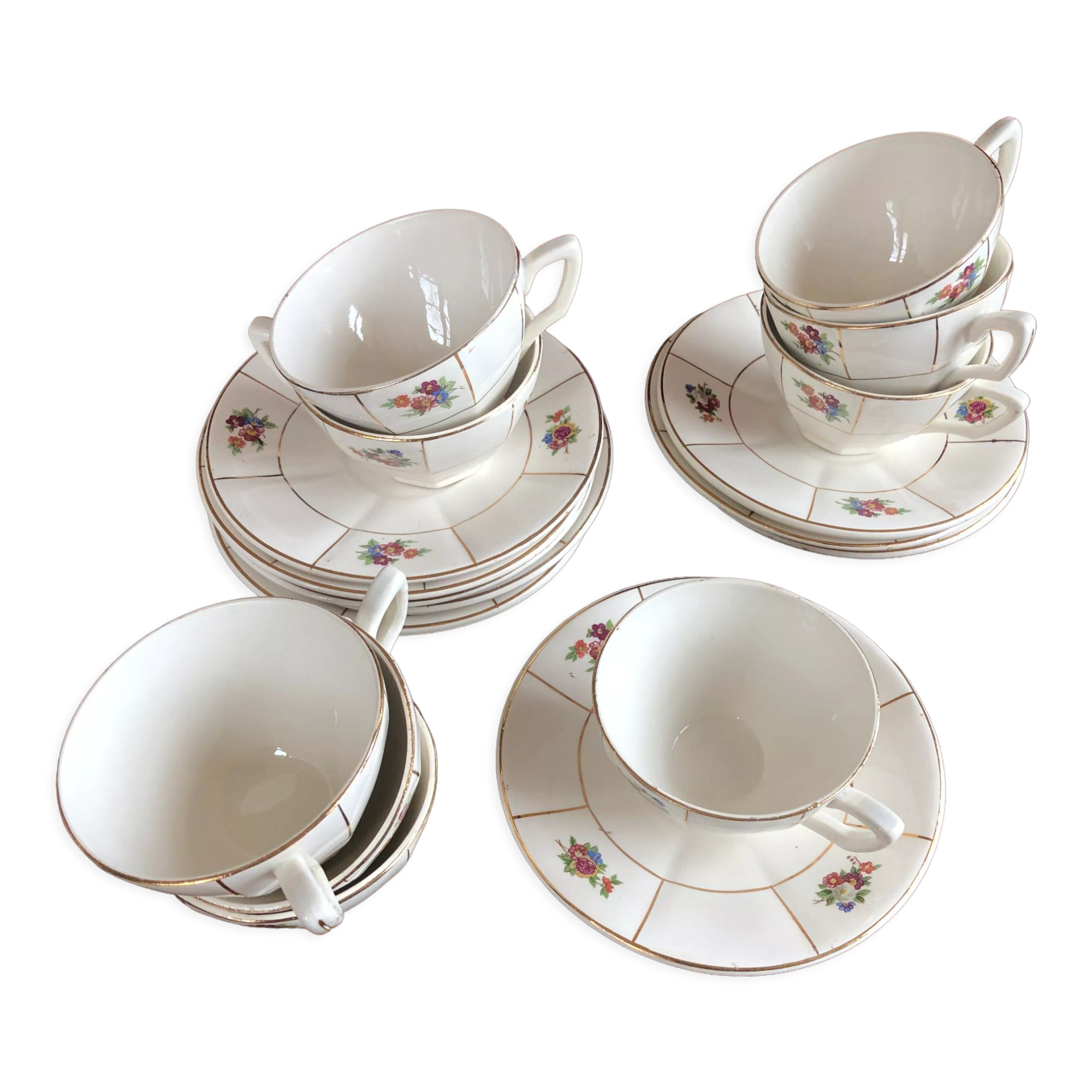 Set of 9 cups Prado Digoin and Sarreguemines