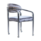 Fauteuil chromé postmoderne velours gris, roulettes