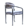 Postmodern chrome armchair grey velvet, casters
