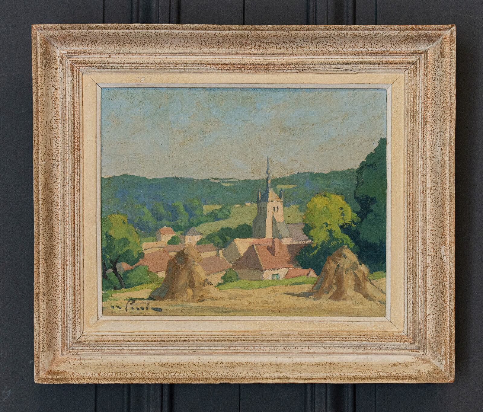 Oil on panel XXth Cassis Summer morning in Saint-Martin d'Ablois 1944