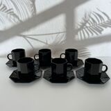Service 6 black coffee cups and octagonal cups Octime Arcoroc France Esso collection