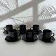 Service 6 tasses à café noires et sous tasses octogonales Octime Arcoroc France collection Esso