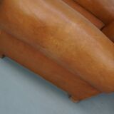 Pair of French club chairs with moustache back in cognac leather, 1950s