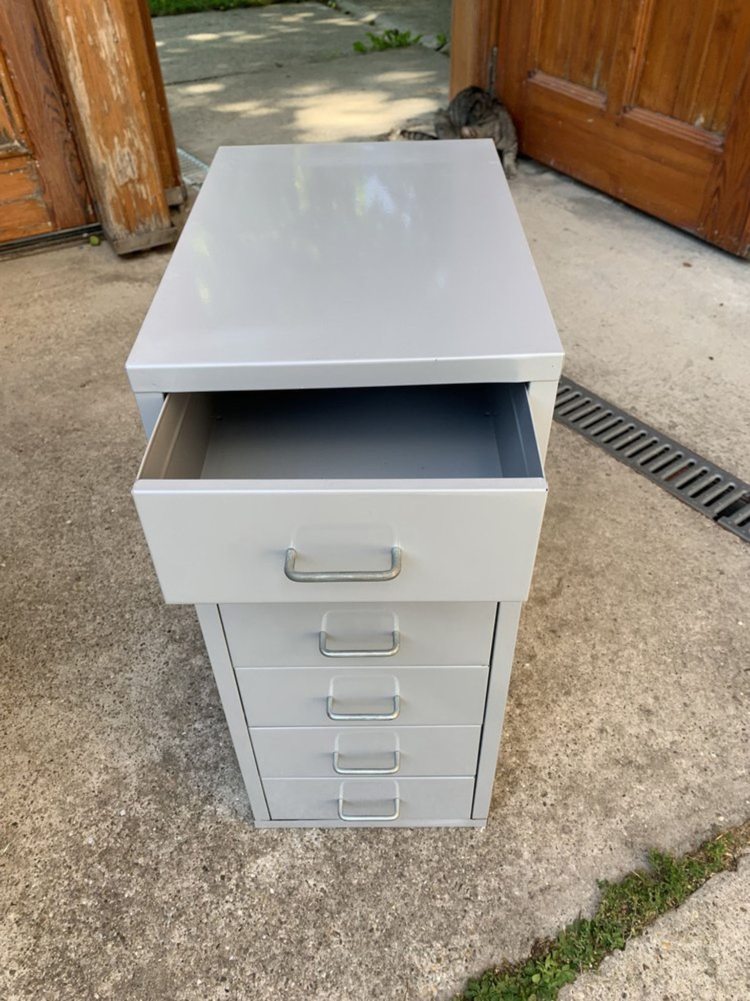 Industrial grey metal chest of drawers, 1980s