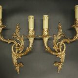 Large pair of Rocaille / Rococo / Baroque style wall lights - gilded bronze