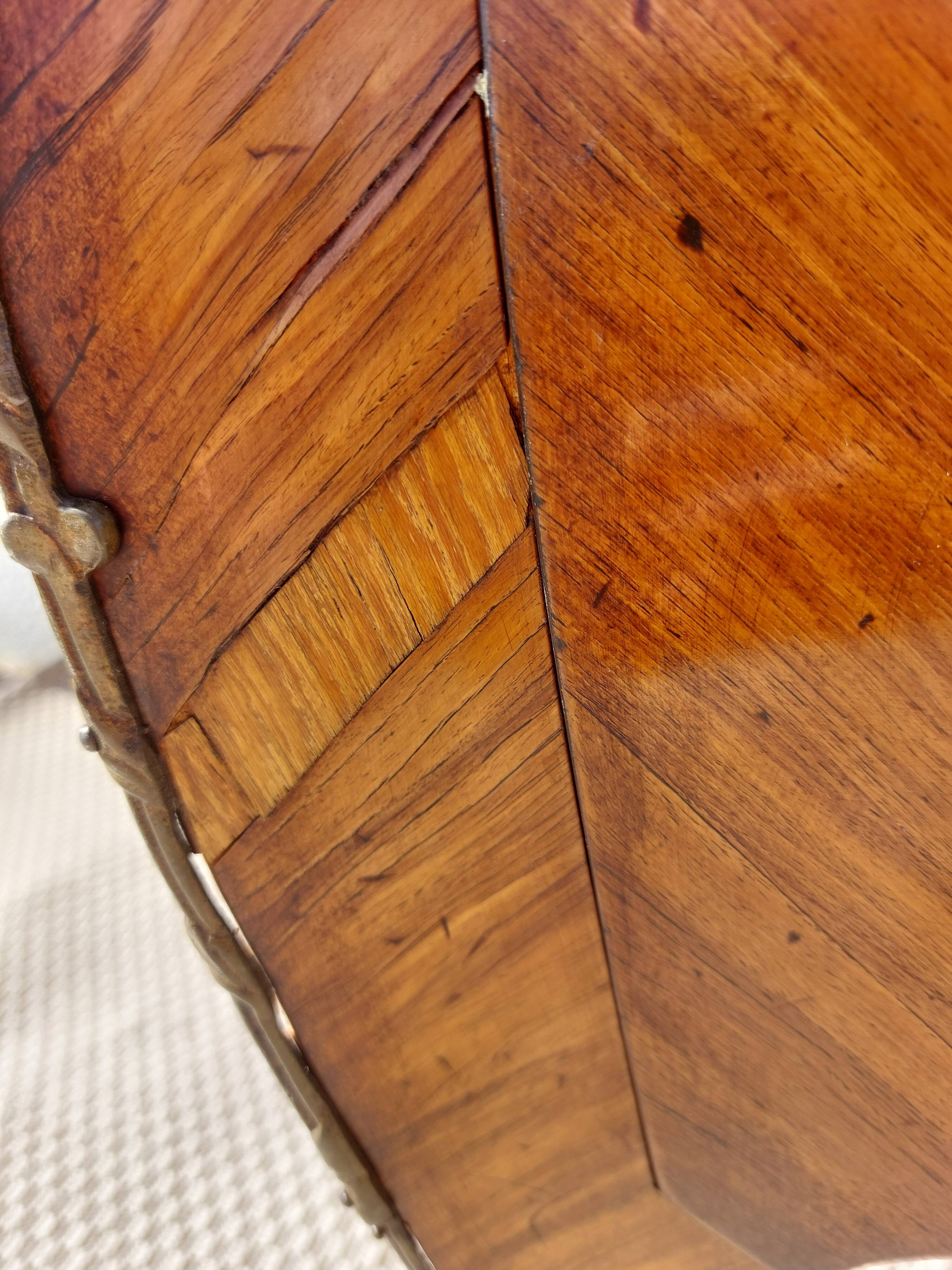 Louis XV style commode, inlaid with rosewood, marble top.