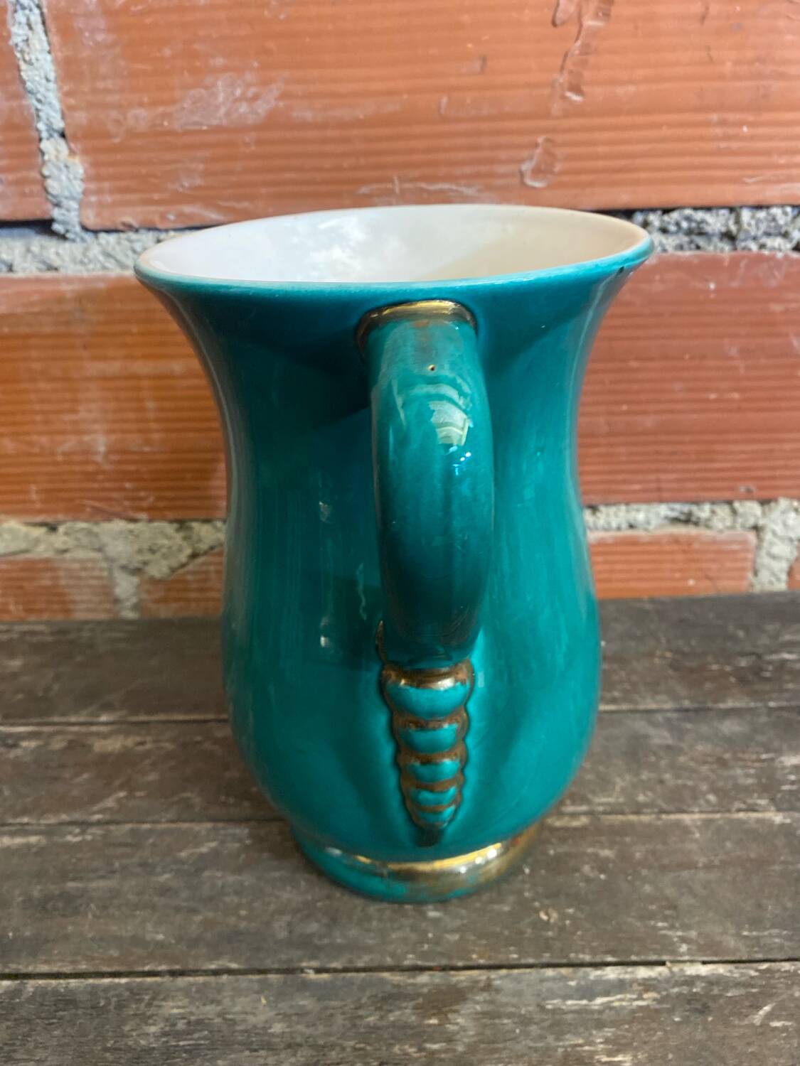 Vintage Green & Gold Ceramic ARC Vase Made in France #D777