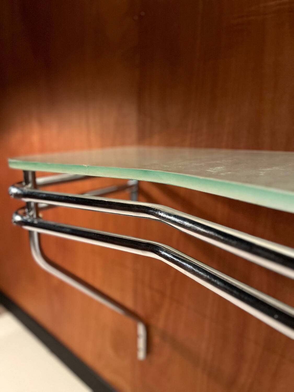 Frosted glass and steel console