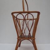 Square work basket on light varnished wicker legs, with handle