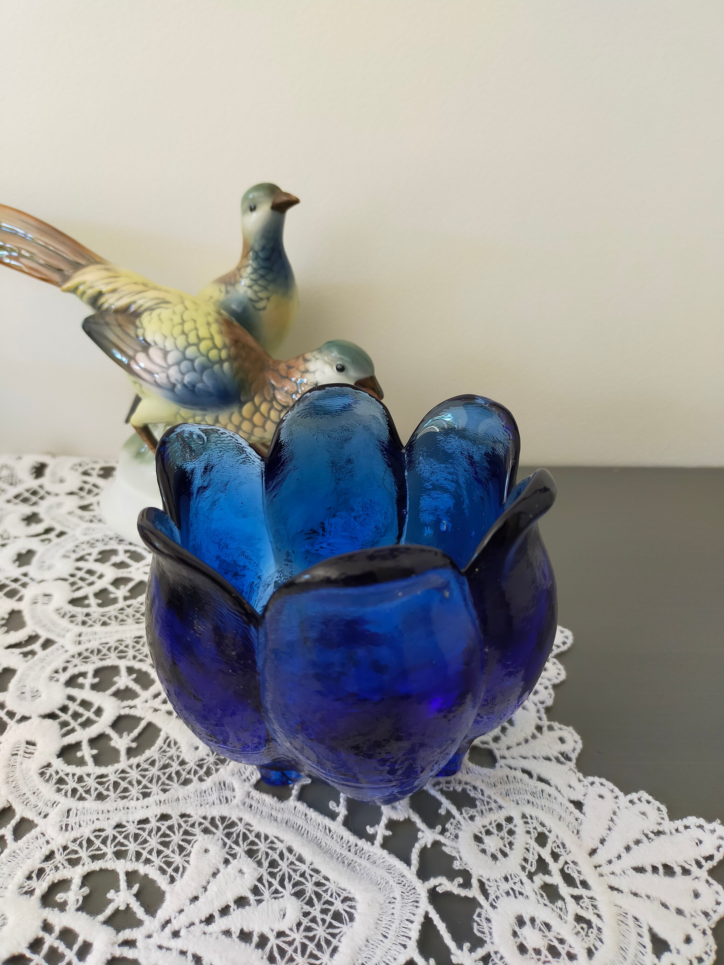 Cobalt blue molded glass vase shaped ball corolla vintage from the 60s